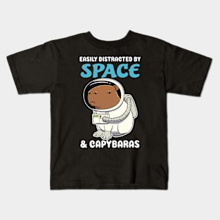 Easily Distracted by Space and Capybaras Cartoon Kids T-Shirt